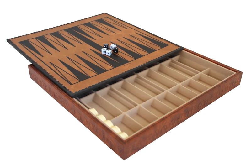 Échiquier en simili-cuir avec pions et backgammon – Grand format