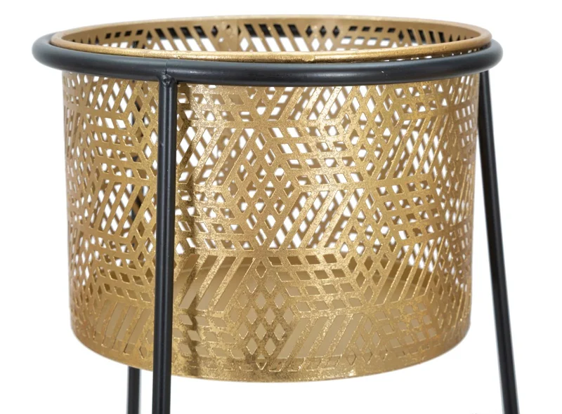 Ensemble de 2 pots de fleurs en métal doré avec support noir