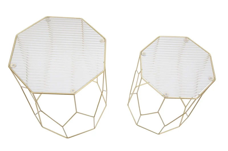 Ensemble de 2 tables d'appoint en verre avec cadre doré – Collection New Glass