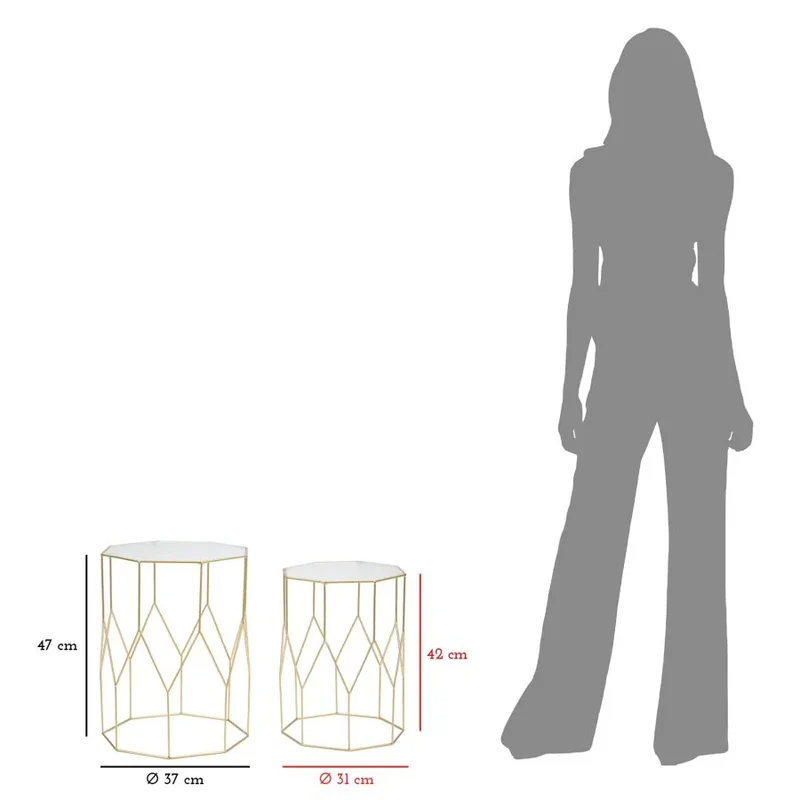 Ensemble de 2 tables d'appoint en verre avec cadre doré – Collection New Glass