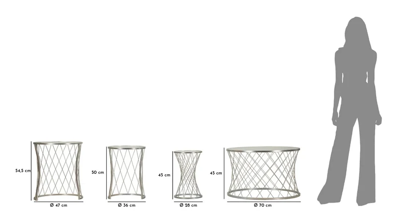 Ensemble de 4 tables d'appoint en métal argenté – Collection Noah Modern