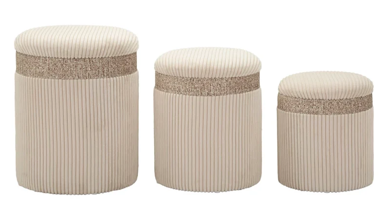 Lot de 3 poufs de rangement rembourrés crème – Collection Curtain