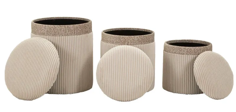 Lot de 3 poufs de rangement rembourrés crème – Collection Curtain