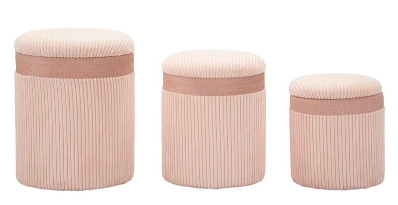 Lot de 3 poufs de rangement rembourrés roses – Collection Curtain Box