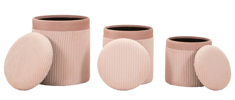 Lot de 3 poufs de rangement rembourrés roses – Collection Curtain Box