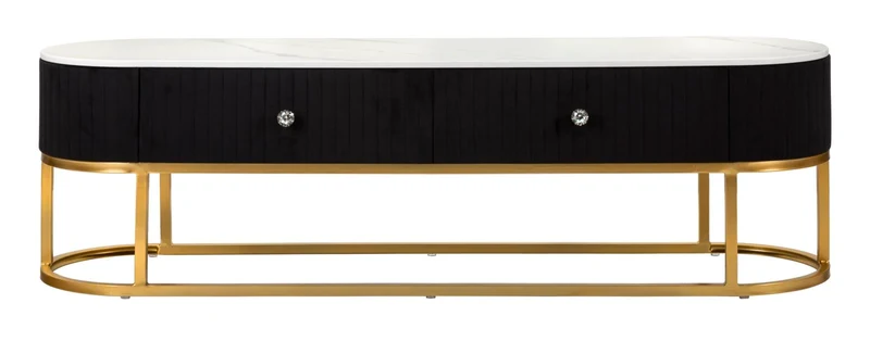 Meuble TV en bois noir avec base dorée – Montpellier Meuble moderne avec plateau en marbre