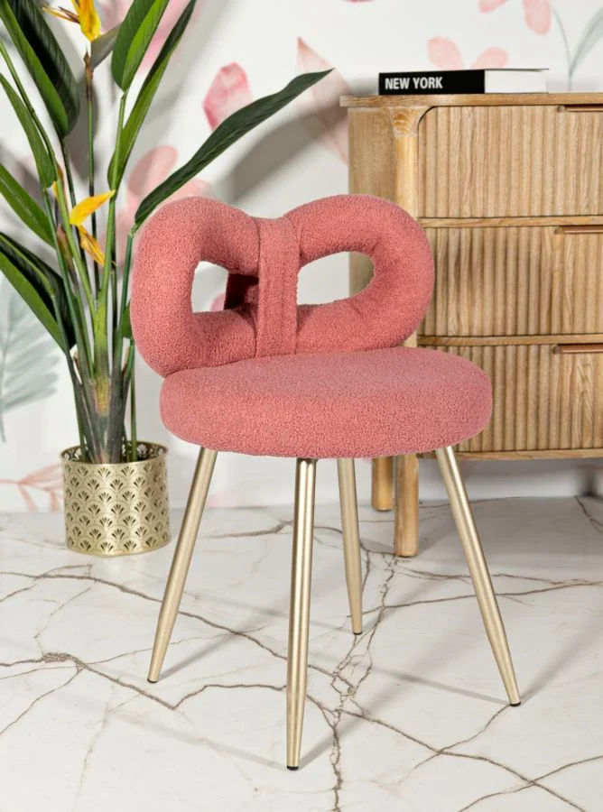 Mini-fauteuil rembourré rose avec pieds en métal – Fauteuil d'appoint Ilary