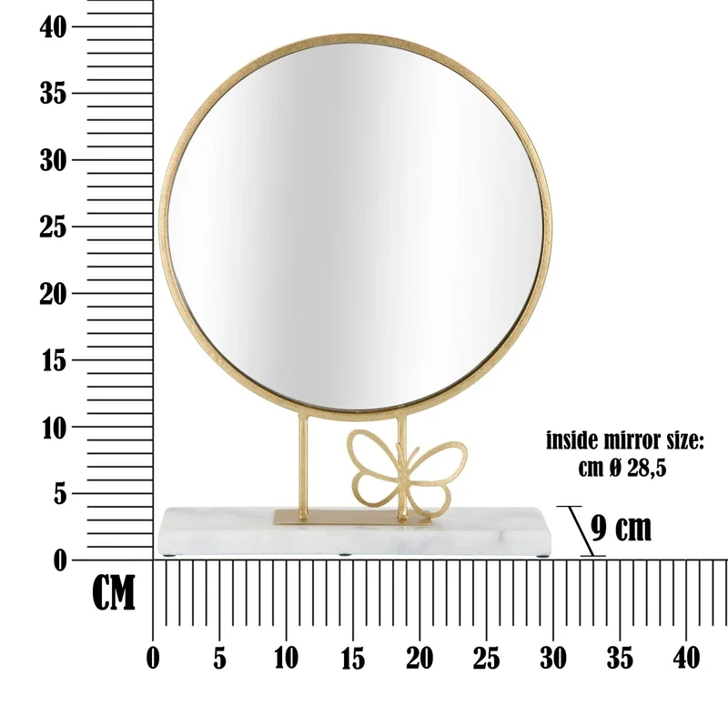 Miroir de table rond en métal avec décor de petits papillons