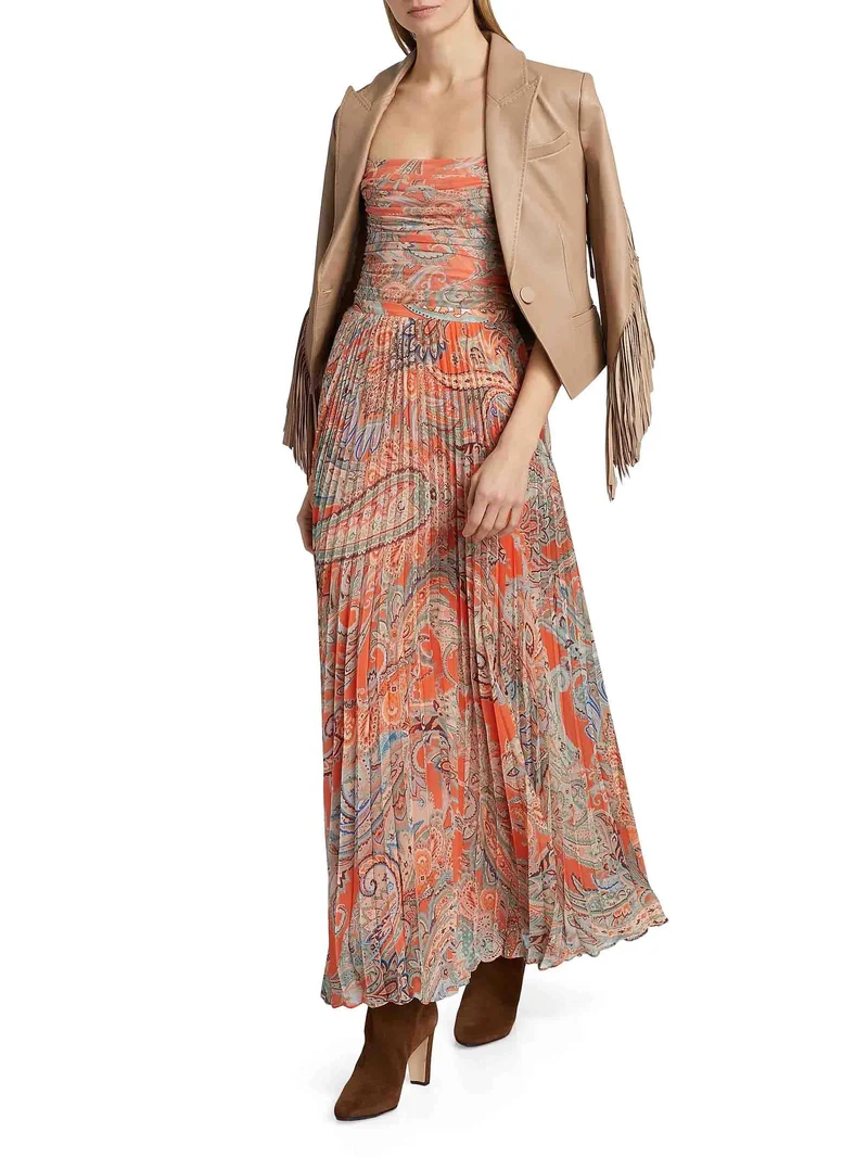 Exquisite Paisley Print Pleated Chiffon Tank Top