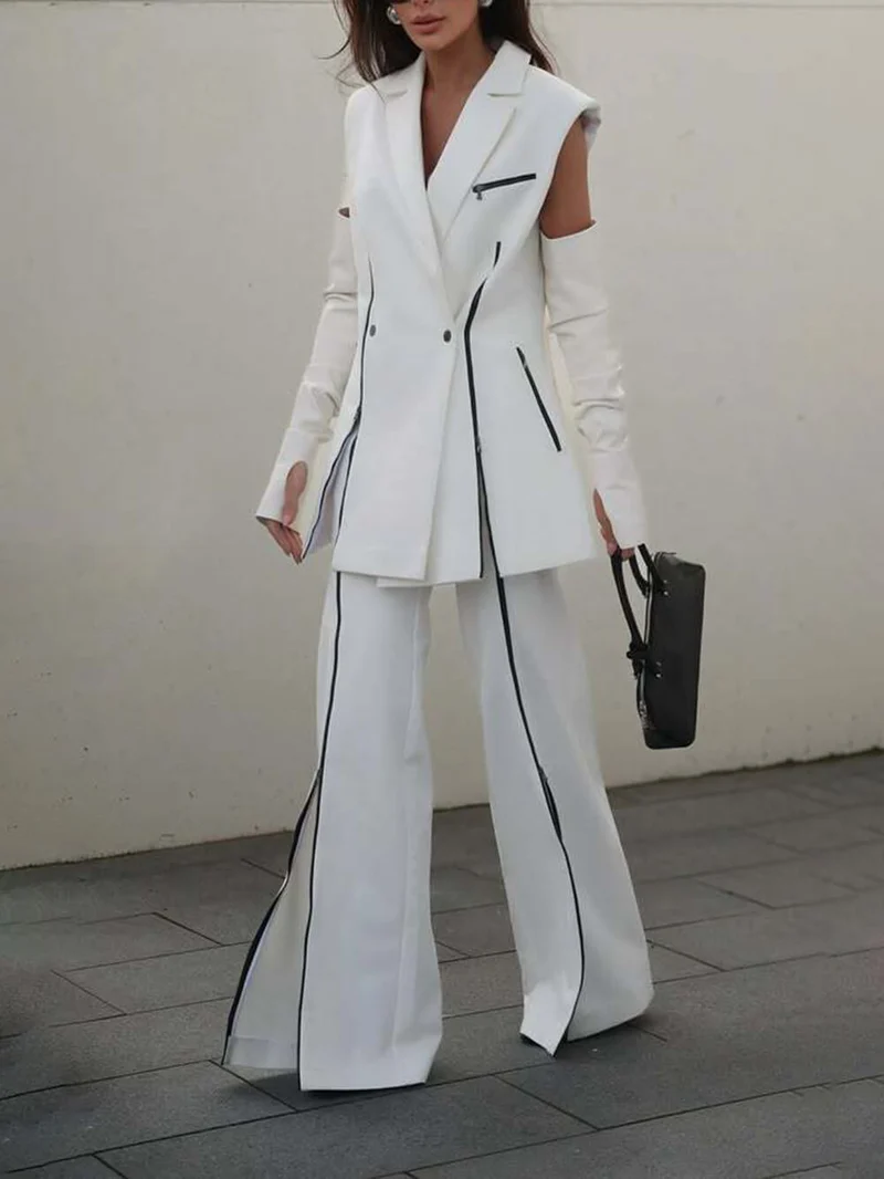 Fashion Colorblock High-Waist Split Flared Pants