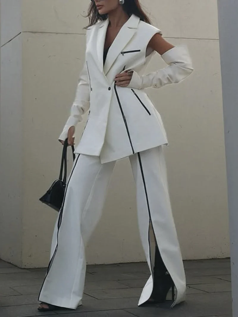 Fashion Colorblock High-Waist Split Flared Pants