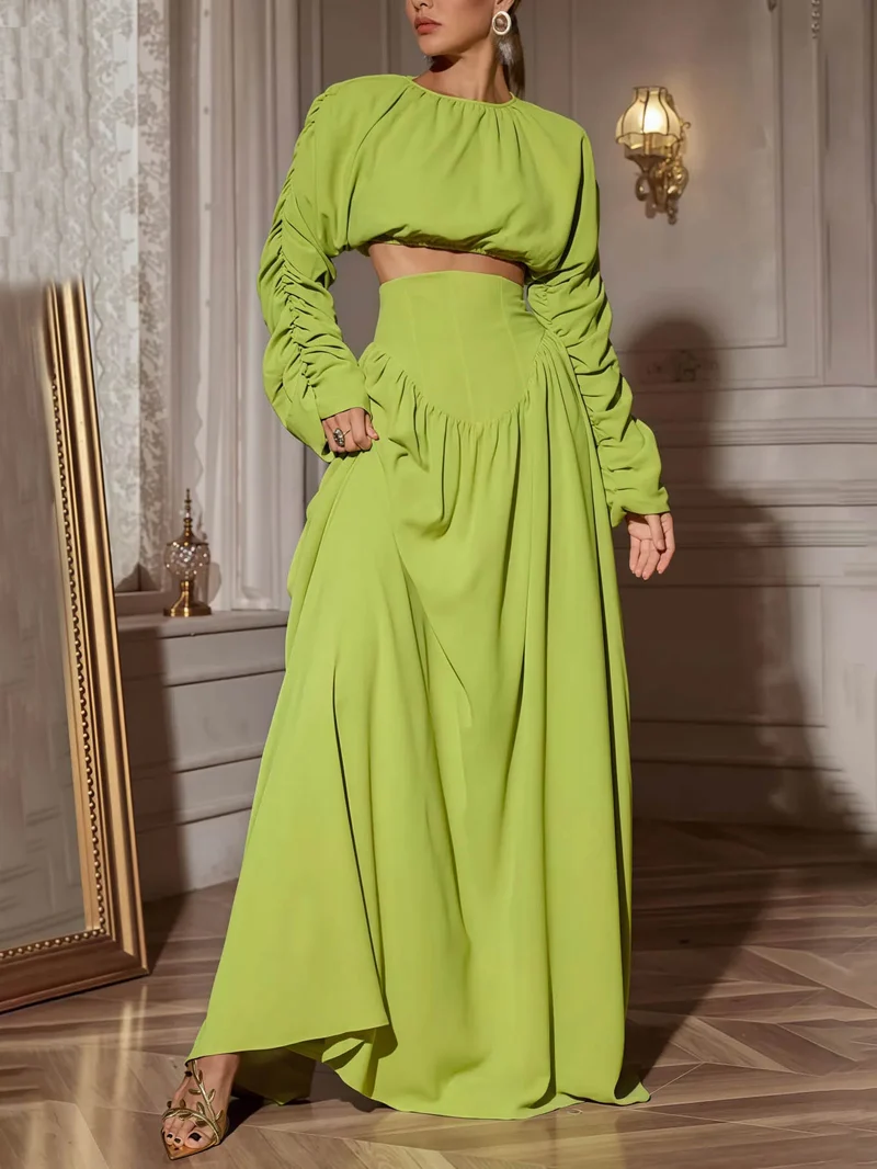 Elegant Pleated Long-Sleeved Cropped Shirt