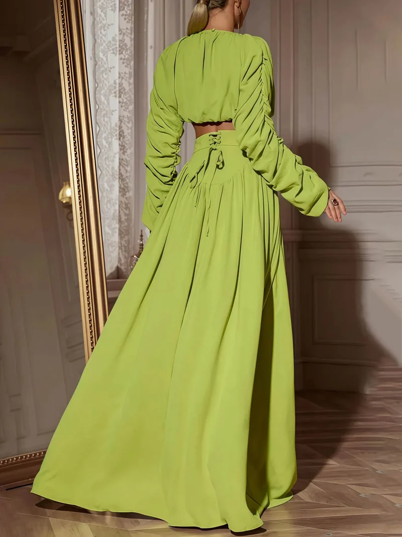 Elegant Pleated Long-Sleeved Cropped Shirt