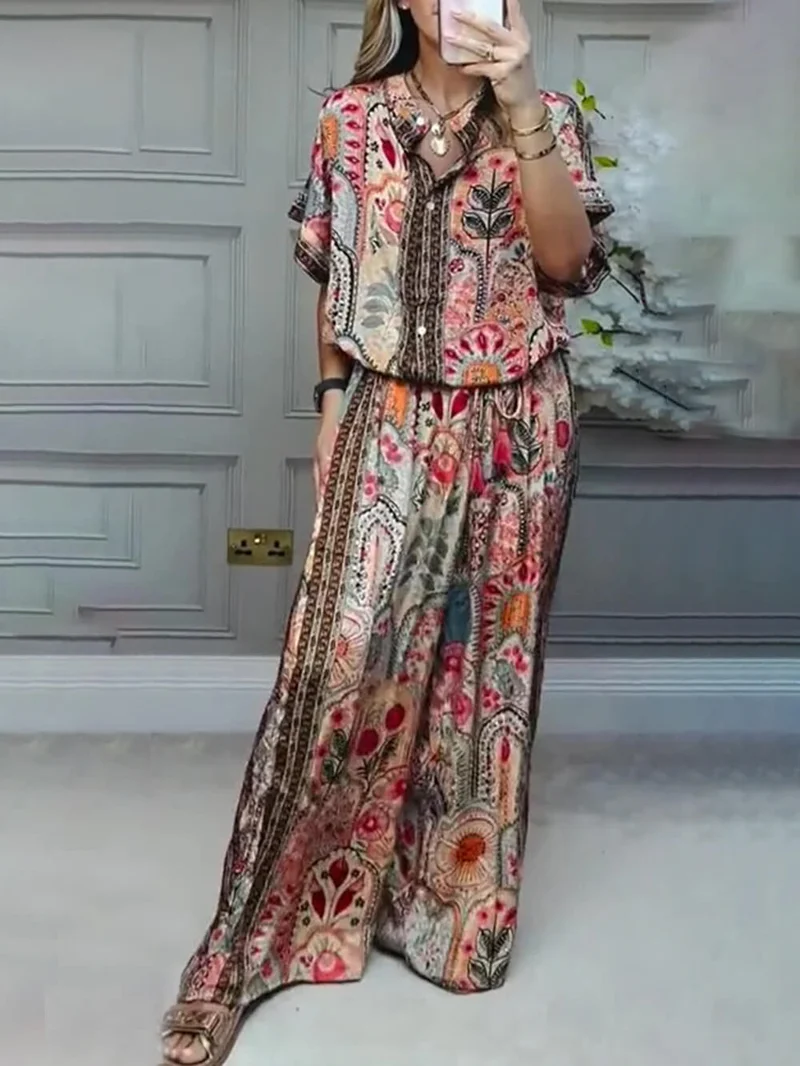 Boho Printed Fringe-Accented Loose Blouse