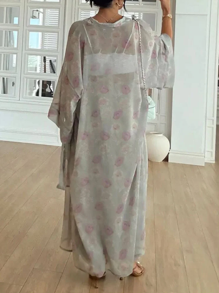 Exquisite Floral Print Tie-Down Chiffon Blouse