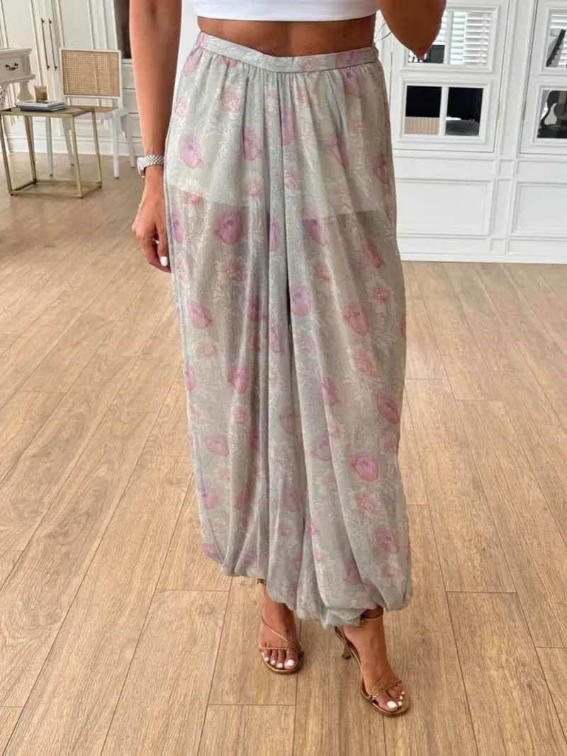 Exquisite Floral Print Chiffon Bloomers