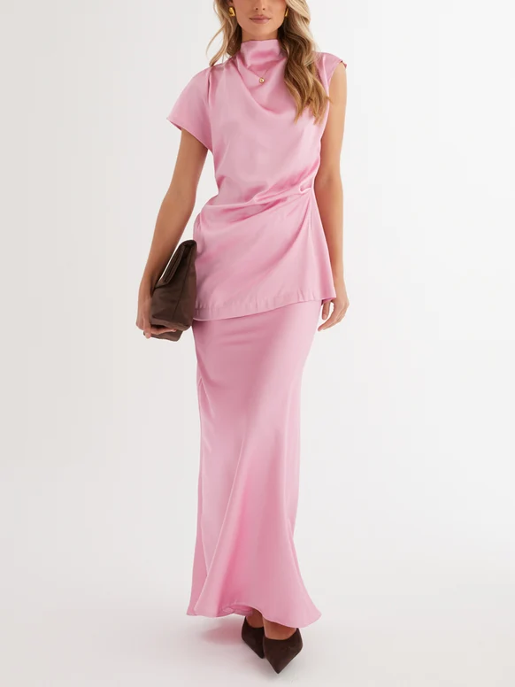 Elegant High-Neck Irregular Satin Shirt