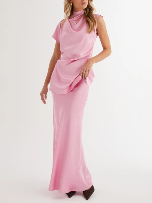 Elegant High-Neck Irregular Satin Shirt