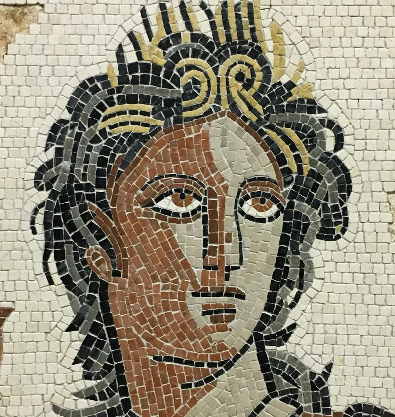 Mosaïque Euterpe, Muse de musique - incomplète - en marble