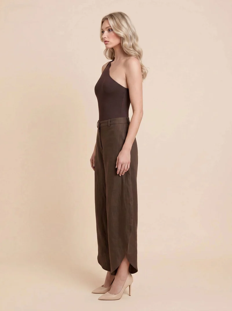 Oblique Collar Off-shoulder Bodysuits And Side Slits Wide Leg Pants Suit