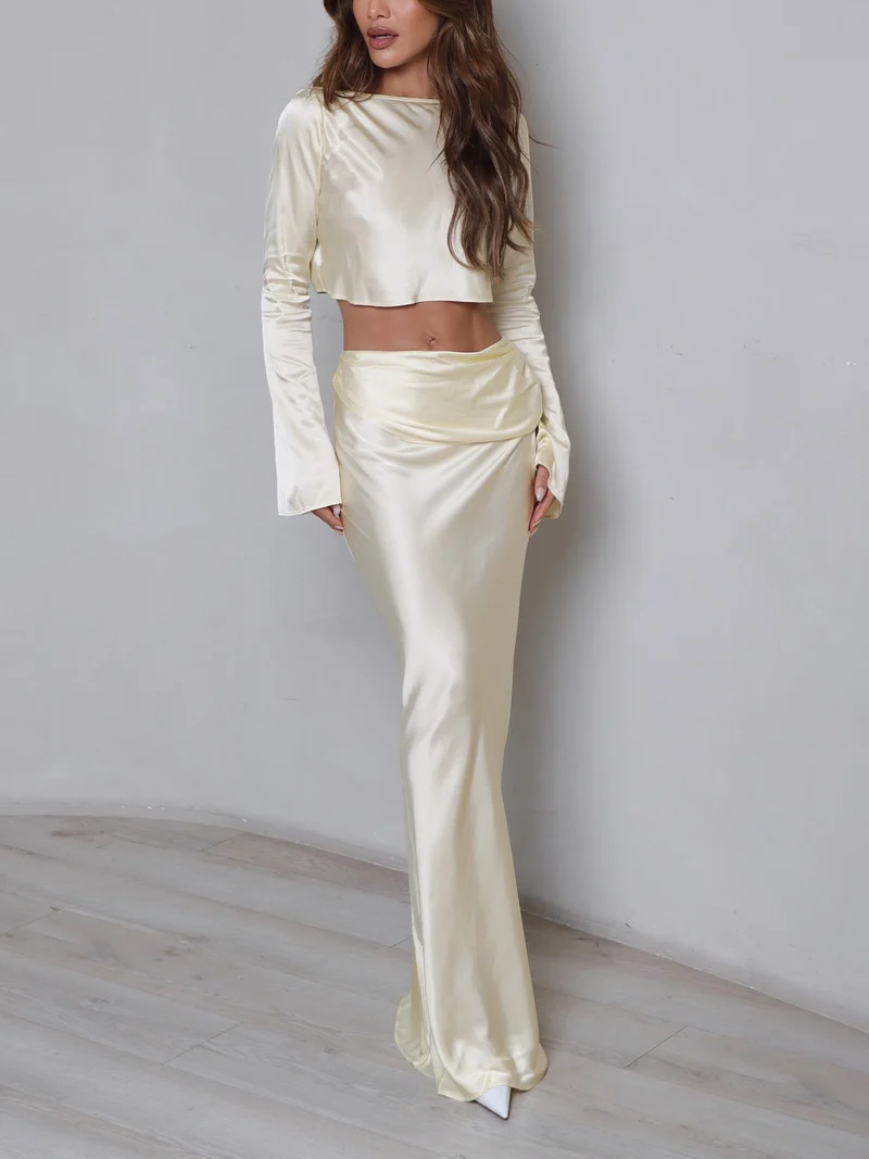 Elegant Satin Back Slit Sexy Short Sleeve Shirt