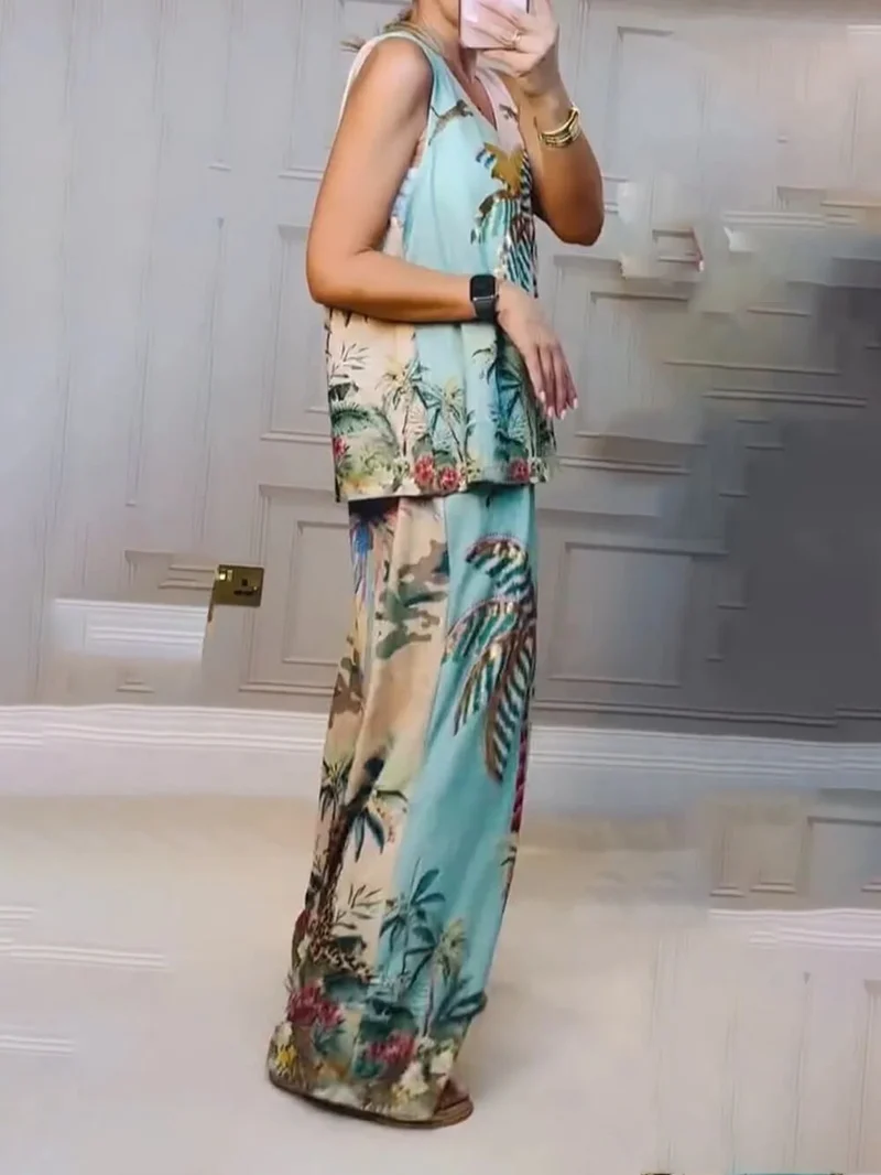 Unique Palm Tree Print Loose Tank Top