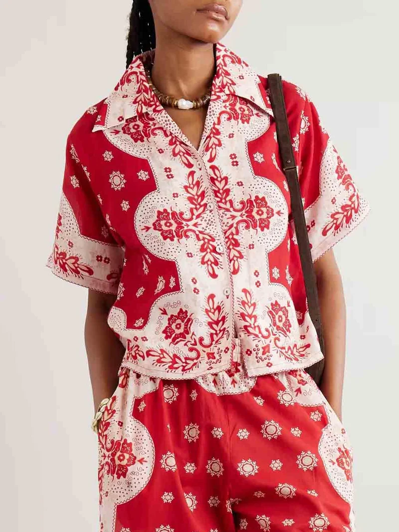 Retro Bright Floral Print Casual Shirt