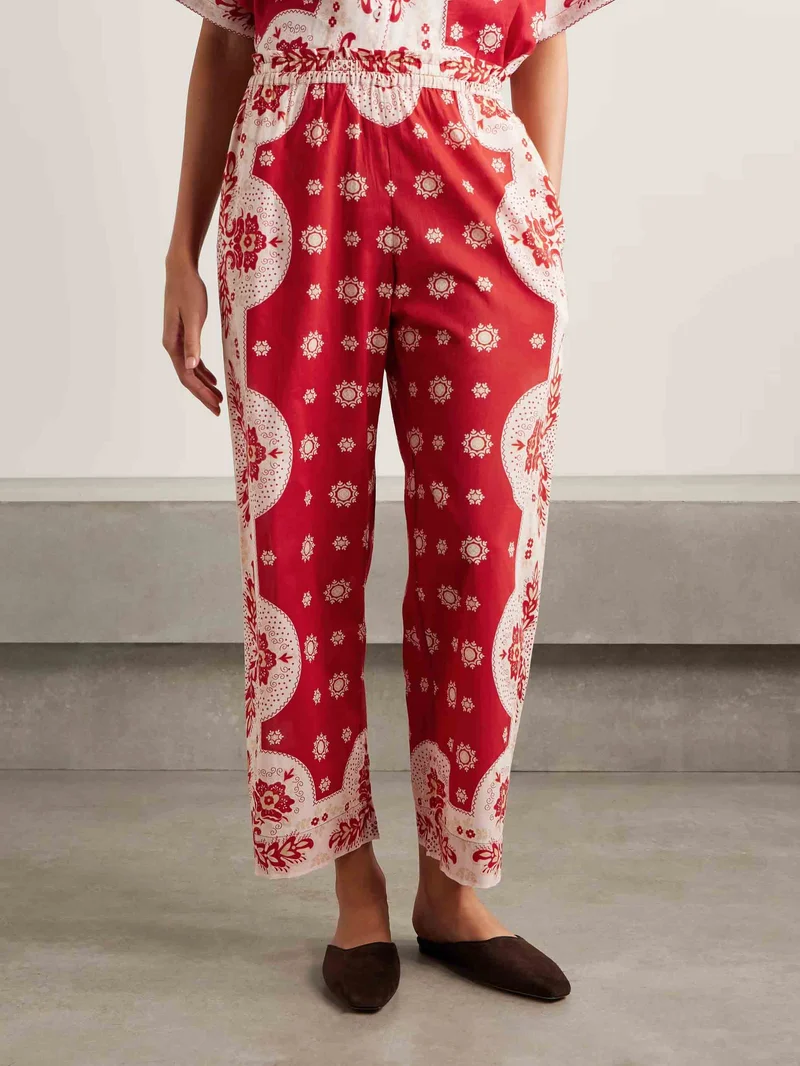 Retro Bright Floral Print Wide-leg Pants