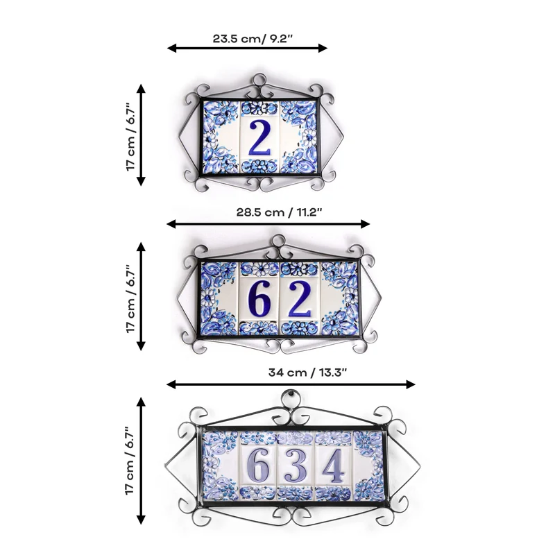 Numéro de Maison en Céramique Fleurs Bleues