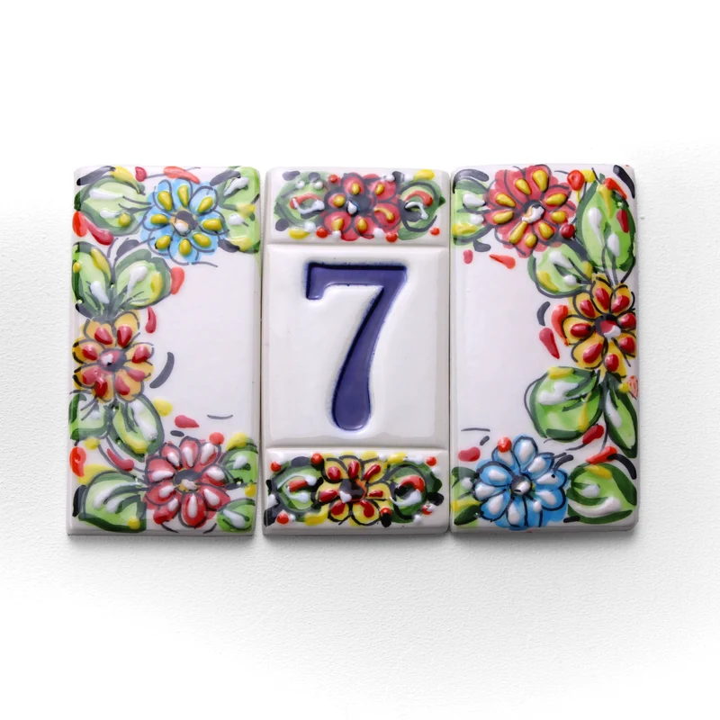 Numéro de Maison en Céramique Fleurs Colorées