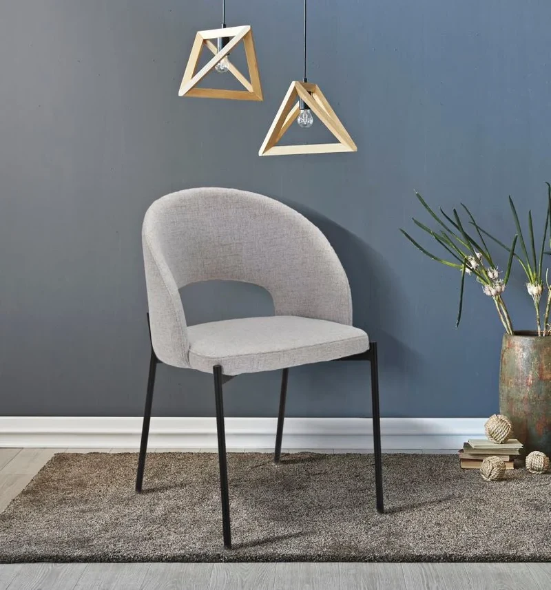 Paire de chaises grises avec pieds en métal noir, design années 70