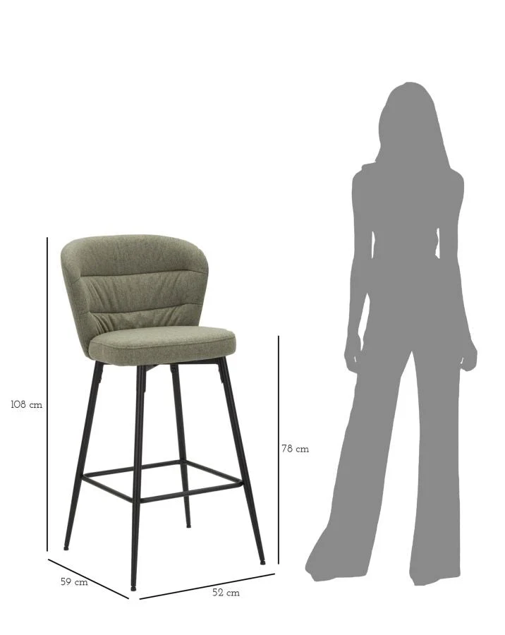 Paire de tabourets Baar vert armée avec pieds en métal noir, design années 70