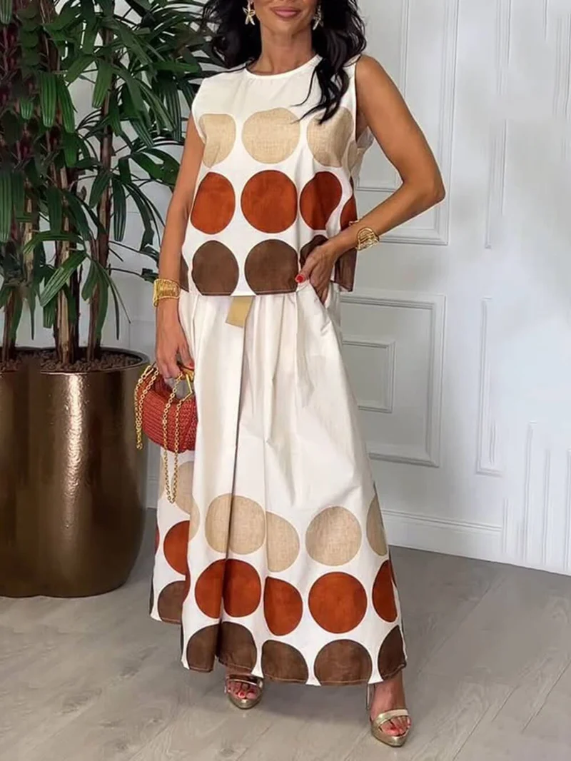 Retro Unique Circular Print Sleeveless Linen Tank Top