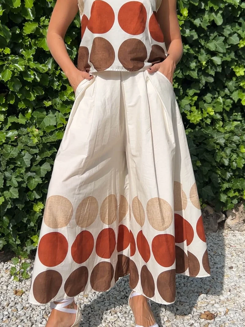 Retro Unique Circular Print Sleeveless Linen Tank Top