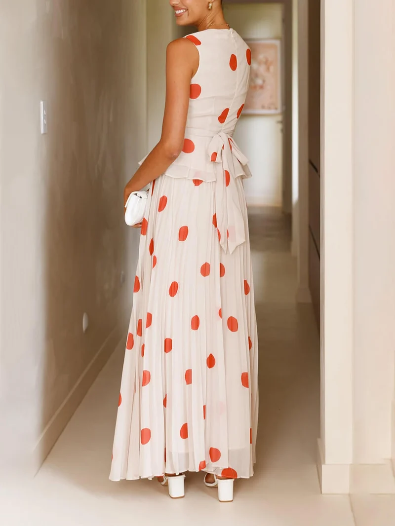 Delicate Red Polka Dot Print Ruffled Cross-Over Top