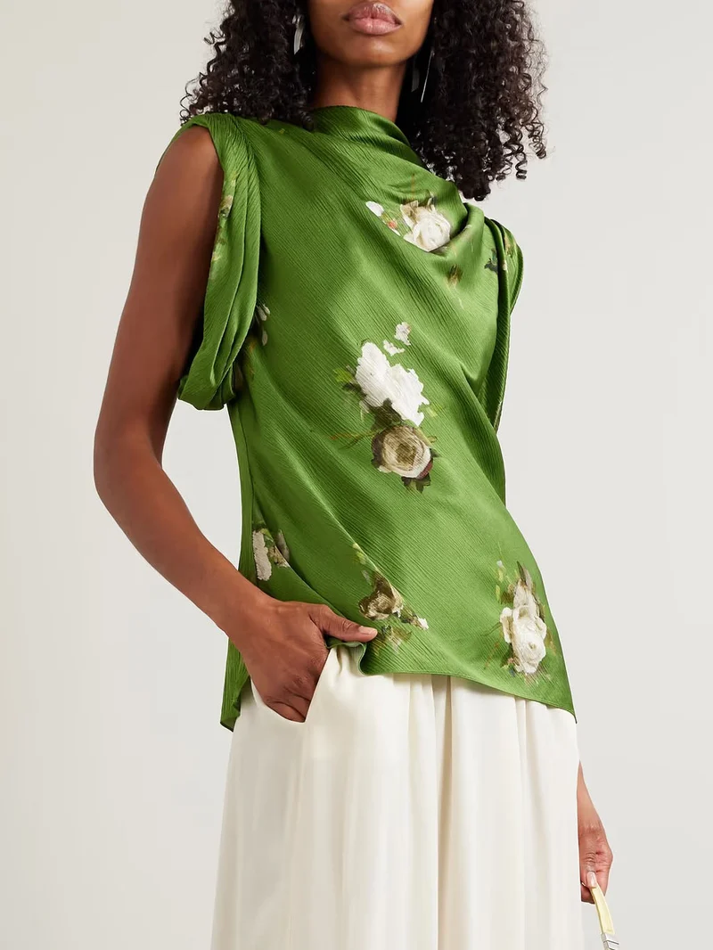 Exquisite Rose Floral Print Satin Shirt