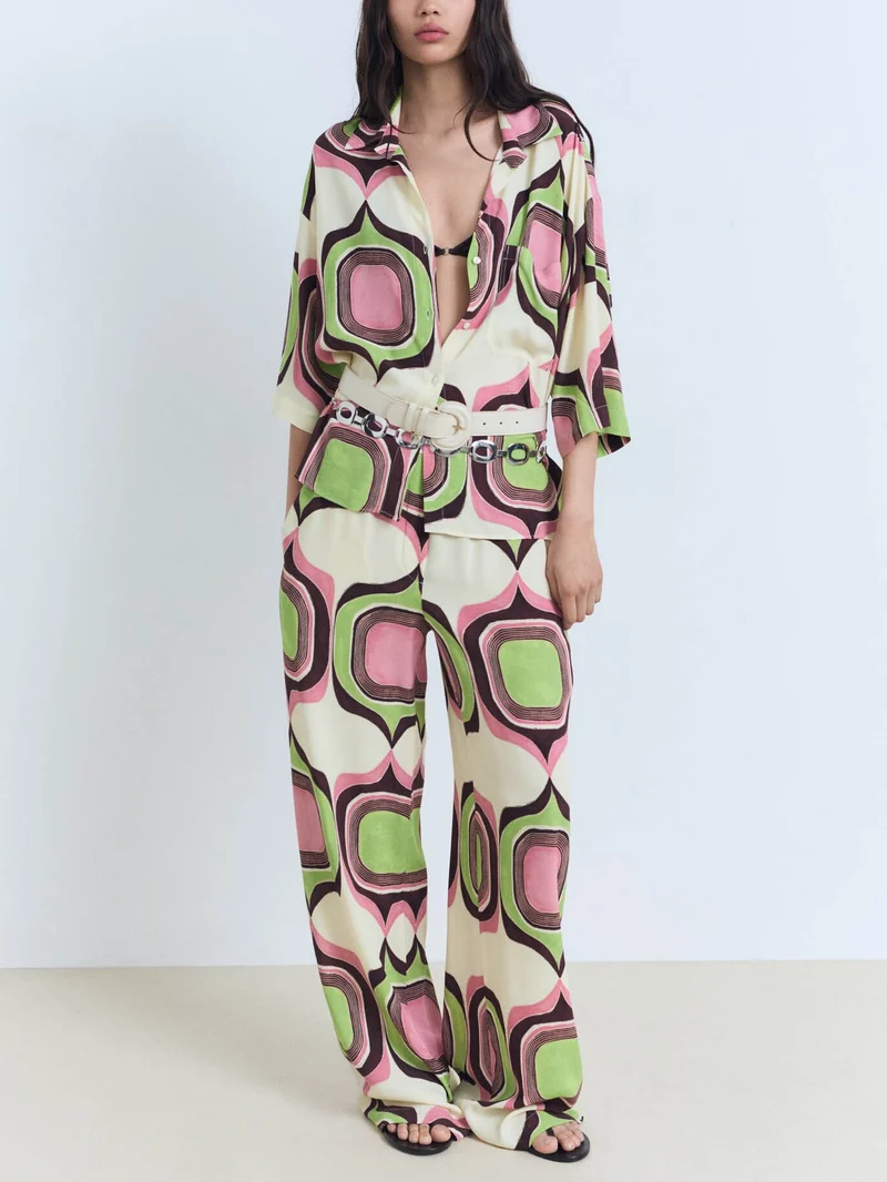 Unique Painted Geometric Print Wide-leg Pants