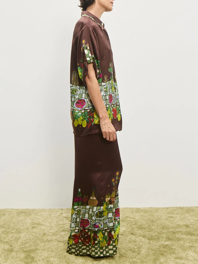 Unique Floral Print Elastic Waist Wide-Leg Pants