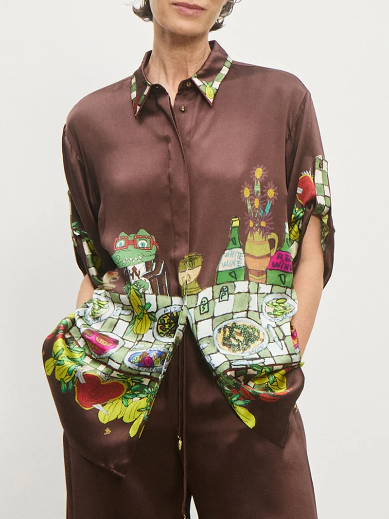 Unique Floral Print Button-Up Loose Shirt