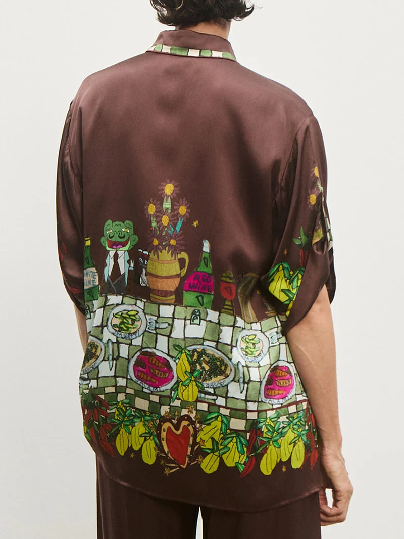Unique Floral Print Button-Up Loose Shirt