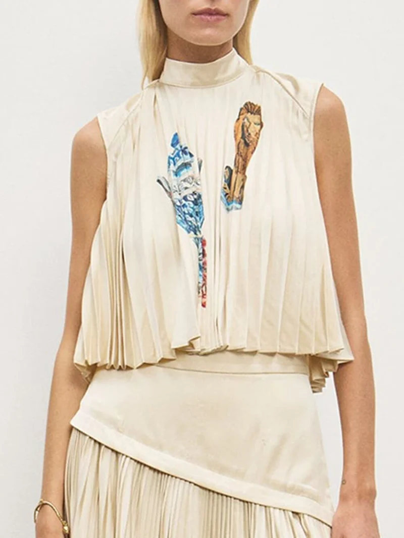 Retro Printed Ruched Tank Top