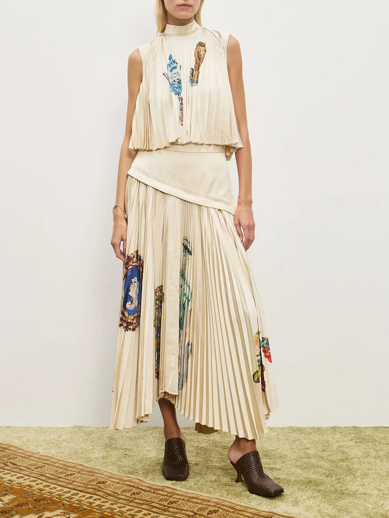 Retro Printed Ruched Tank Top