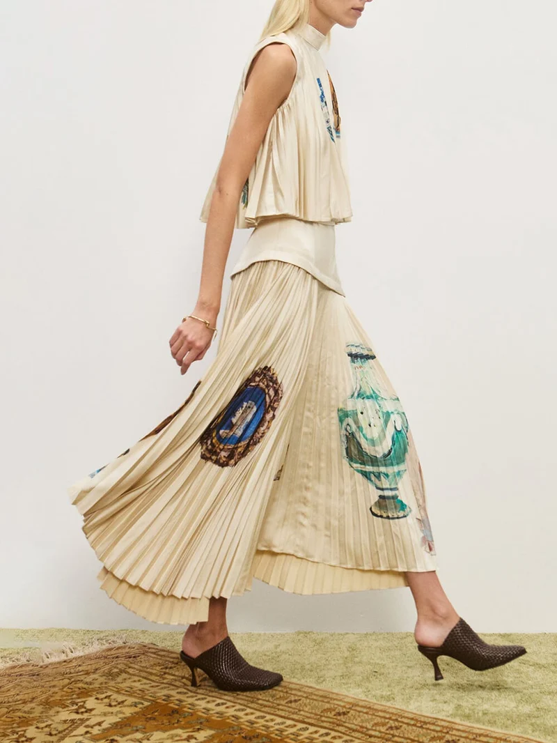 Retro Printed Ruched Tank Top