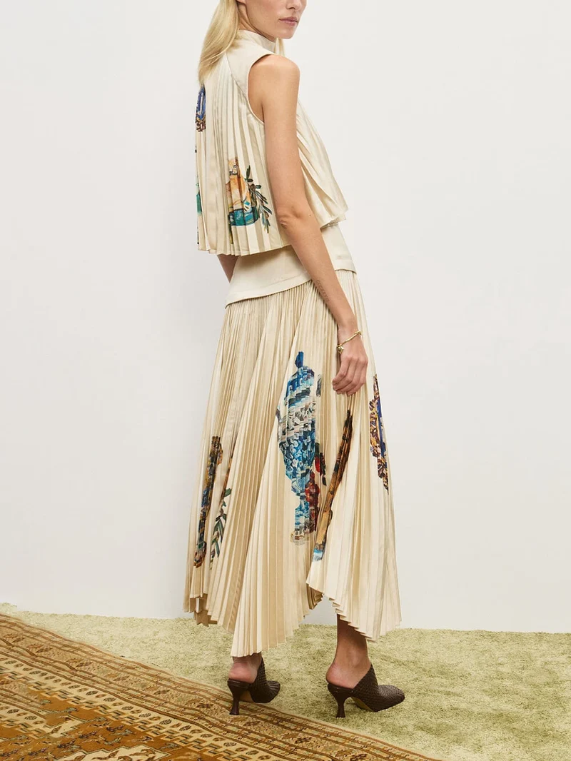 Retro Printed Ruched Tank Top