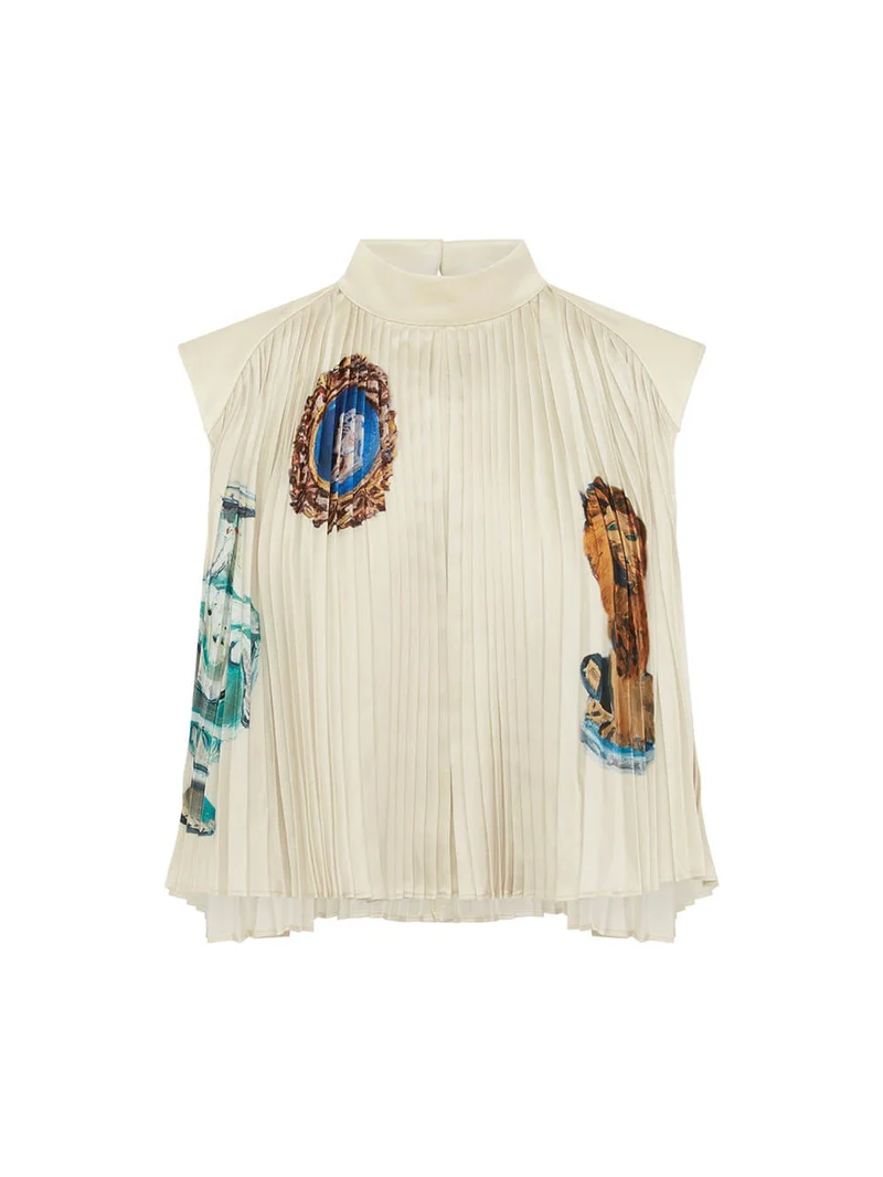 Retro Printed Ruched Tank Top