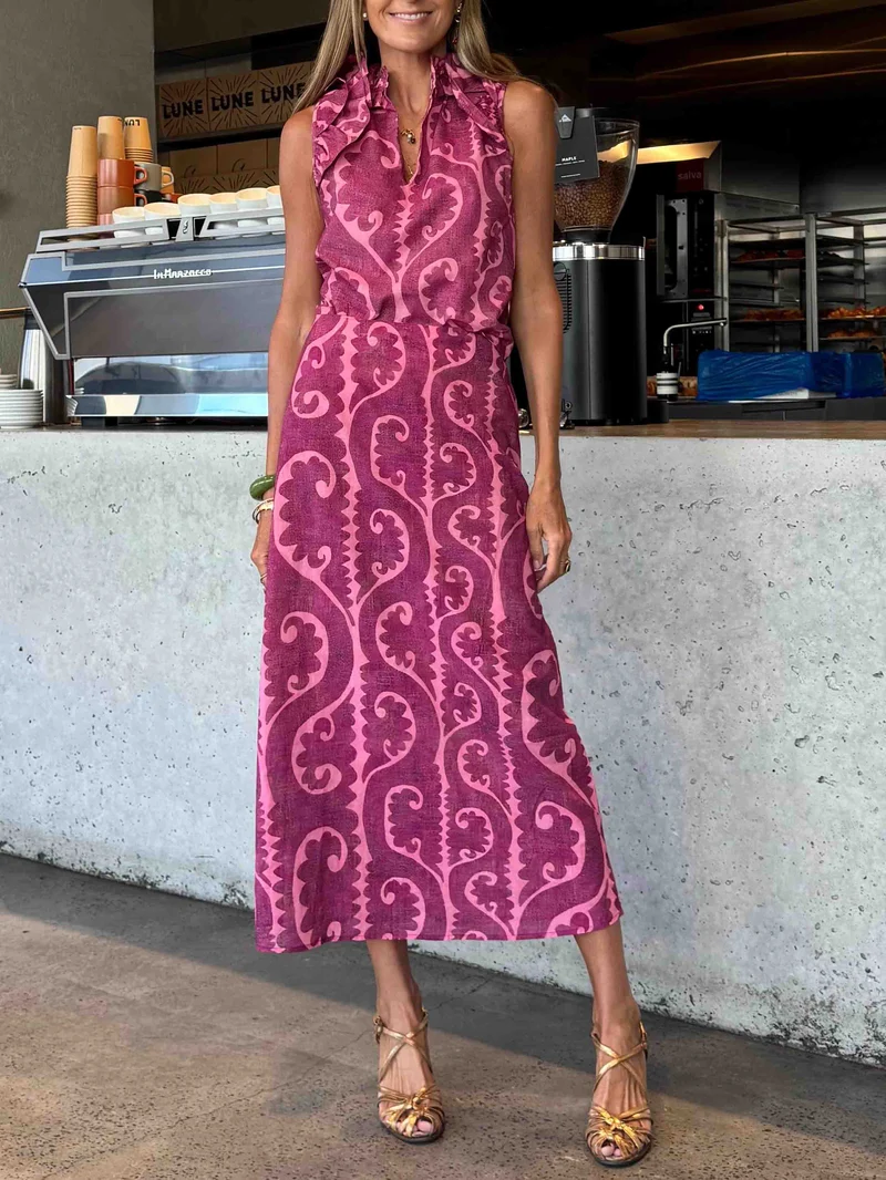 Elegant Ruffled High Neck Sleeveless Top
