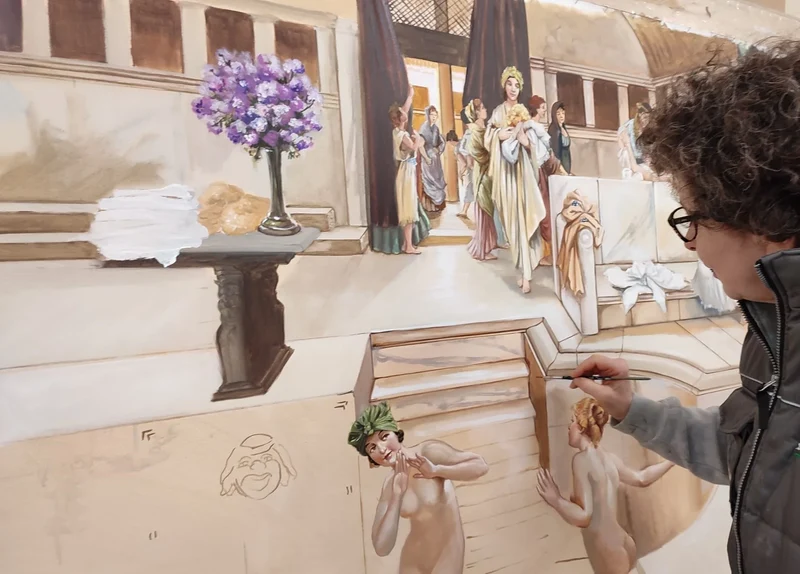 Peinture Fresque Renaissance : Mesdames dans le bain