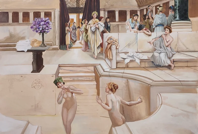 Peinture Fresque Renaissance : Mesdames dans le bain