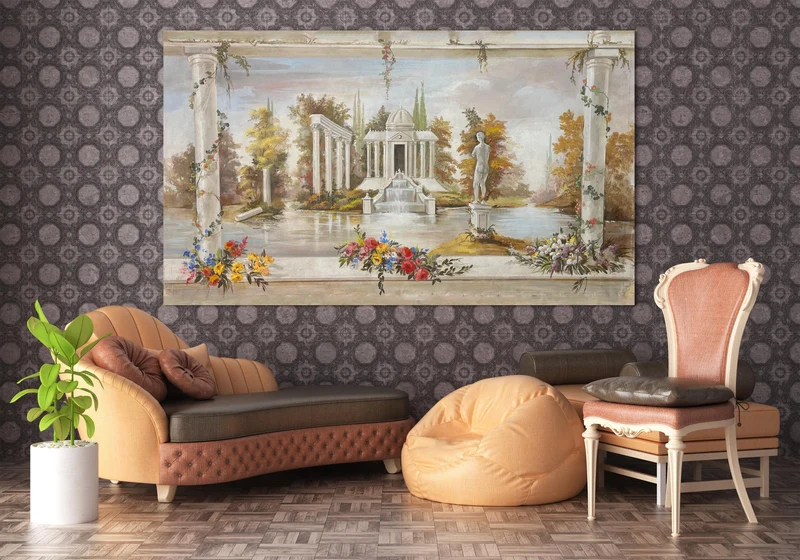 Peinture Fresque Renaissance : Vue sur le temple