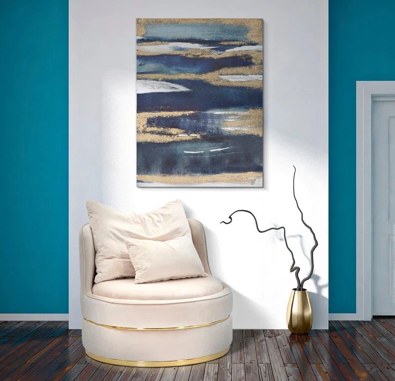 Peinture moderne représentant la mer bleue